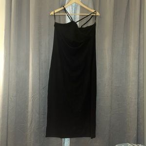 Black Asymmetrical Strap Ribbed Dress; Size 18/20
